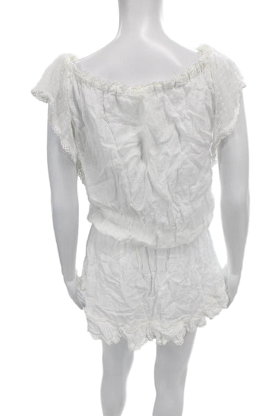 Sunday Saint Tropez Women Mini Dress White Linen Scoop Neck Cap Sleeve Size S