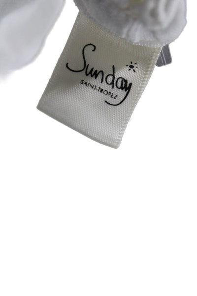 Sunday Saint Tropez Women Mini Dress White Linen Scoop Neck Cap Sleeve Size S