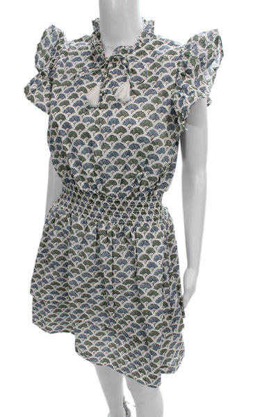 Sunday Saint Tropez Women Mini Dress White Linen Scoop Neck Cap Sleeve Size S