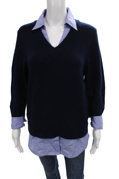Brochu Walker Womens V-Neck Blue Wool Pullover Sweater Preppy Size S