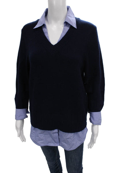 Brochu Walker Womens V-Neck Blue Wool Pullover Sweater Preppy Size S