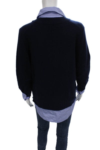 Brochu Walker Womens V-Neck Blue Wool Pullover Sweater Preppy Size S