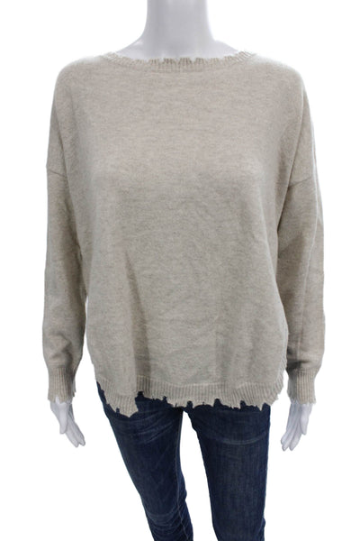 Kujten Womens Cashmere Pullover Beige Round Neck Long Sleeve Size 3