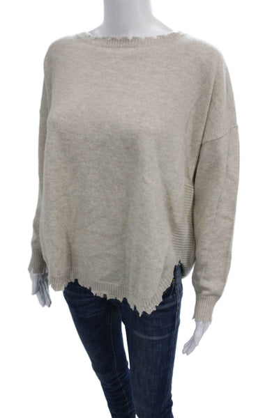 Kujten Womens Cashmere Pullover Beige Round Neck Long Sleeve Size 3