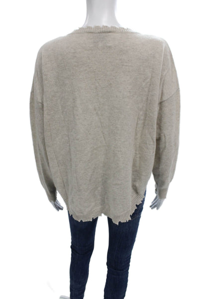 Kujten Womens Cashmere Pullover Beige Round Neck Long Sleeve Size 3