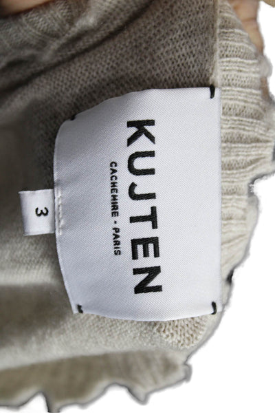 Kujten Womens Cashmere Pullover Beige Round Neck Long Sleeve Size 3