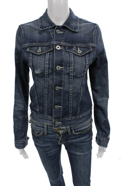 AG Adriano Goldschmied Womens Basic Jacket Blue Button Cotton Size S