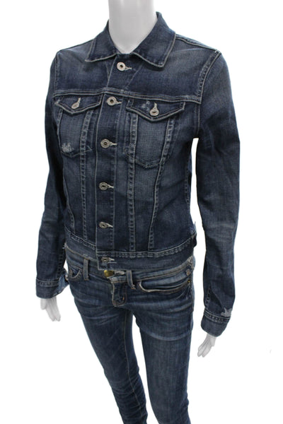 AG Adriano Goldschmied Womens Basic Jacket Blue Button Cotton Size S