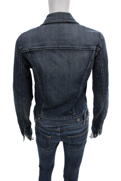 AG Adriano Goldschmied Womens Basic Jacket Blue Button Cotton Size S