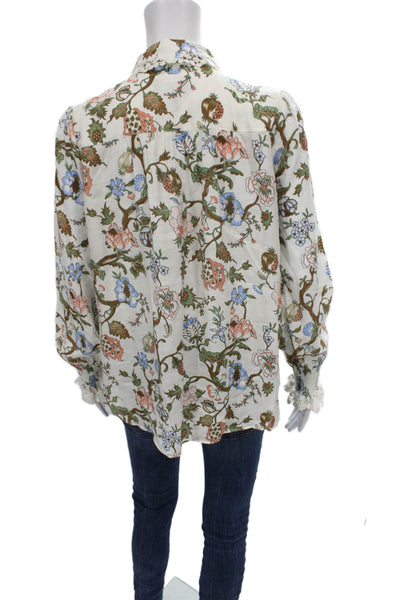 Me + Em Womens Floral Collared Button Long Sleeve Blouse Multicolor Size 6