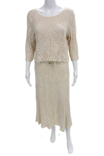 Viviane Furrier Womens Woven Knit Sweater Maxi Skirt Set Beige Size Small