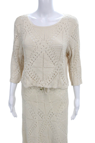 Viviane Furrier Womens Woven Knit Sweater Maxi Skirt Set Beige Size Small