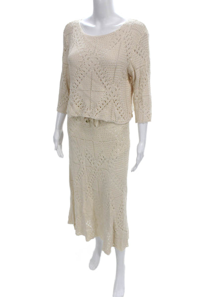 Viviane Furrier Womens Woven Knit Sweater Maxi Skirt Set Beige Size Small