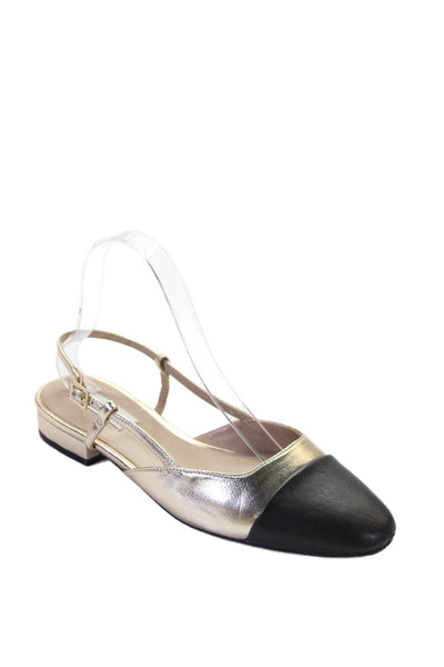 Steve Madden Womens Leather Cap Toe Belinda Ballet Slingbacks Gold Size 8 Medium