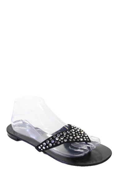 Giuseppe Zanotti Design Womens Leather Diamond Studded Flip Flops Black Size 11