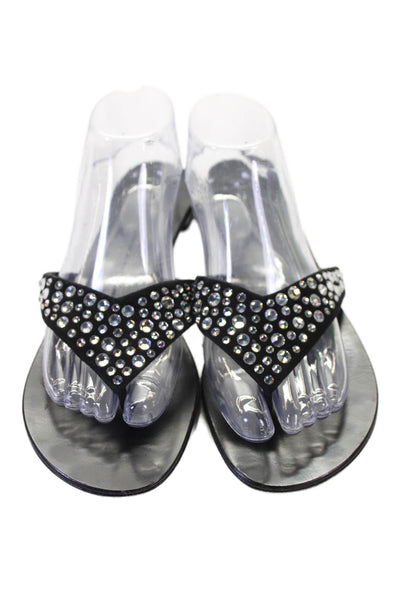 Giuseppe Zanotti Design Womens Leather Diamond Studded Flip Flops Black Size 11
