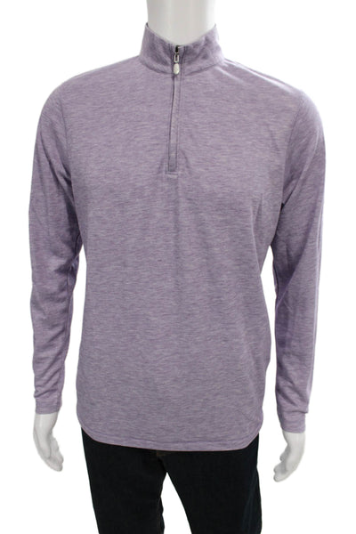 Johnnie-o Mens Long Sleeves 1/2 Zipper Mock Neck Shirt Purple Size Small