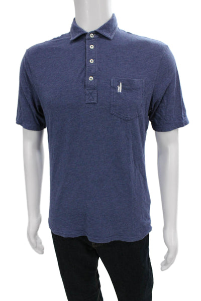 Johnnie-o Mens Short Sleeves Crew Neck Polo Shirt Blue Cotton Size Small