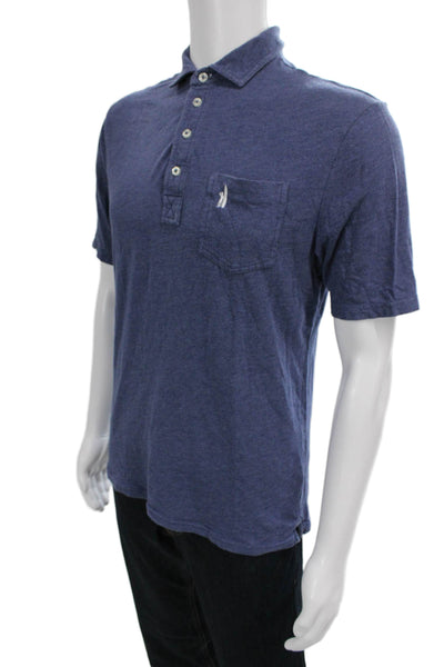 Johnnie-o Mens Short Sleeves Crew Neck Polo Shirt Blue Cotton Size Small