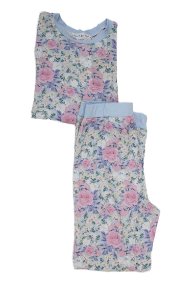Stripe & Stare Girls Floral Long Sleeve Crew Neck Pajama Set Blue Size 7-8Y