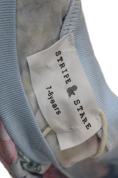 Stripe & Stare Girls Floral Long Sleeve Crew Neck Pajama Set Blue Size 7-8Y