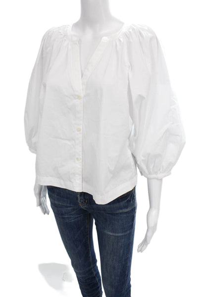 Staud Women Basic White V-Neck 3/4 Sleeve Cotton Blouse Size S