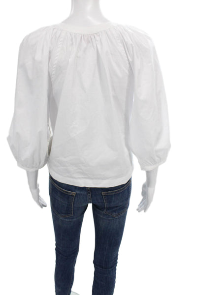 Staud Women Basic White V-Neck 3/4 Sleeve Cotton Blouse Size S
