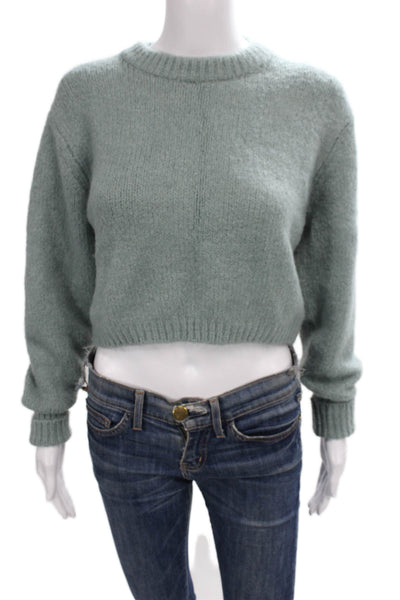 Zara Women Green Knit Crew Neck Pullover Sweater Long Sleeve Solid Size S
