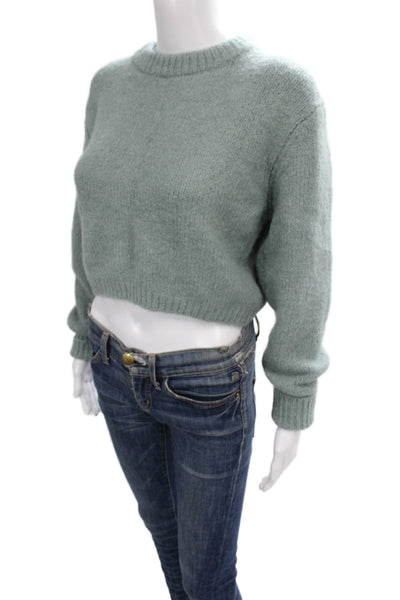 Zara Women Green Knit Crew Neck Pullover Sweater Long Sleeve Solid Size S