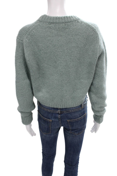 Zara Women Green Knit Crew Neck Pullover Sweater Long Sleeve Solid Size S