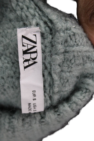 Zara Women Green Knit Crew Neck Pullover Sweater Long Sleeve Solid Size S