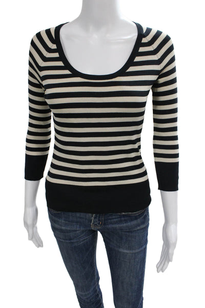 Banana Republic Womens Beige Striped Scoop Neck Pullover 3/4 Sleeve Size XS