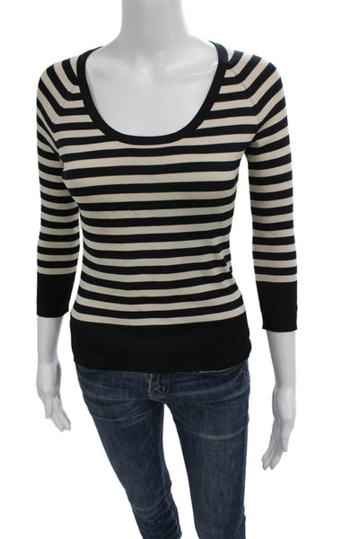 Banana Republic Womens Beige Striped Scoop Neck Pullover 3/4 Sleeve Size XS