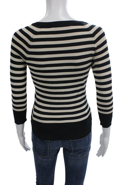 Banana Republic Womens Beige Striped Scoop Neck Pullover 3/4 Sleeve Size XS