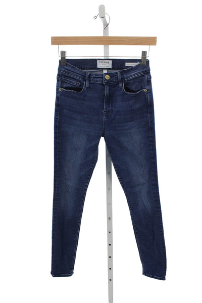 Frame Denim Womens Skinny Jeans Blue Mid Rise Button Cotton Size 27
