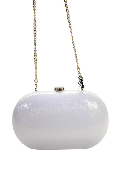 Olga Berg Womens Chevron Striped Gold Tone Crossbody Shoulder Handbag White