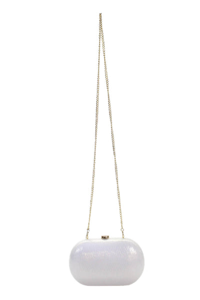 Olga Berg Womens Chevron Striped Gold Tone Crossbody Shoulder Handbag White