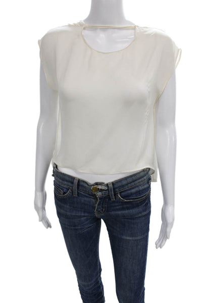 Zara Woman Womens Basic Silk Sleeveless Round Neck Ivory Blouse Size S