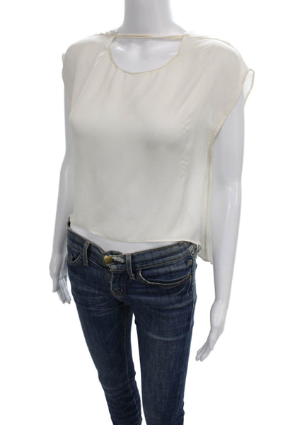 Zara Woman Womens Basic Silk Sleeveless Round Neck Ivory Blouse Size S