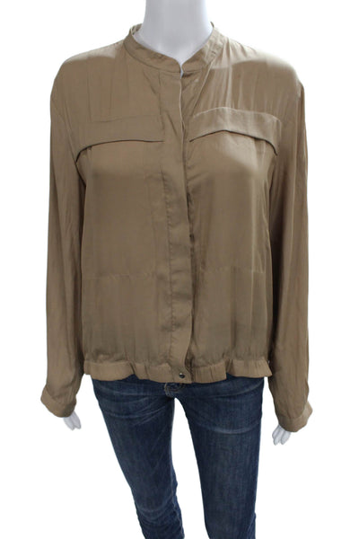 Zara Woman Womens Basic Beige Collared Button Long Sleeve Blouse Size S