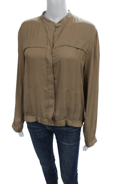 Zara Woman Womens Basic Beige Collared Button Long Sleeve Blouse Size S