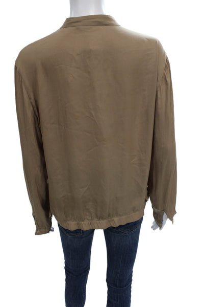 Zara Woman Womens Basic Beige Collared Button Long Sleeve Blouse Size S
