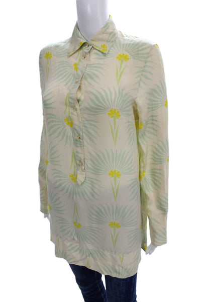 Missoni Womens Ivory Silk Floral Tunic Button-Up Collared Long Sleeve Size S