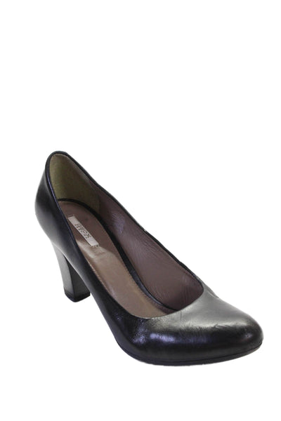 Geox Women's Round Toe Cone Heel Leather Pumps Shoes Black Size 38.5