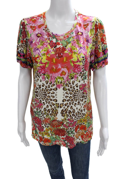 Johnny Was Women Jersey T-Shirt Multicolor Scoop Neck Short Sleeve Size M