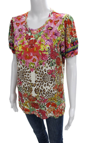 Johnny Was Women Jersey T-Shirt Multicolor Scoop Neck Short Sleeve Size M