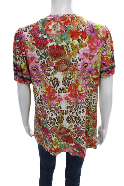 Johnny Was Women Jersey T-Shirt Multicolor Scoop Neck Short Sleeve Size M