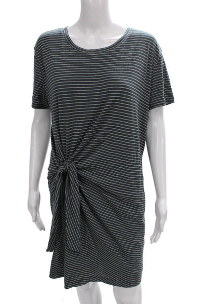 Vince Womens Striped T-Shirt Dress Gray Crew Neck Short Sleeve Size M