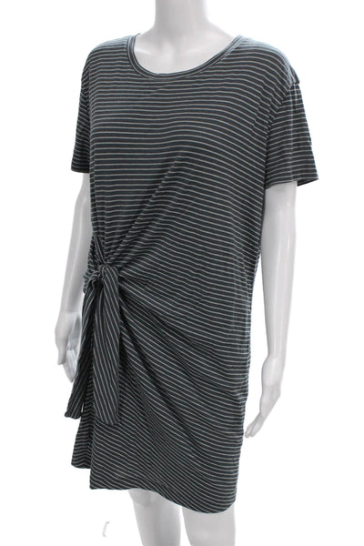 Vince Womens Striped T-Shirt Dress Gray Crew Neck Short Sleeve Size M