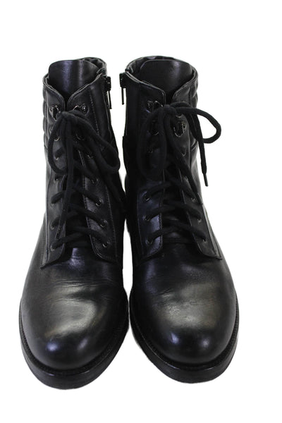 Napoleoni Leather Laced Zippered  Combat Boots Black Size 9